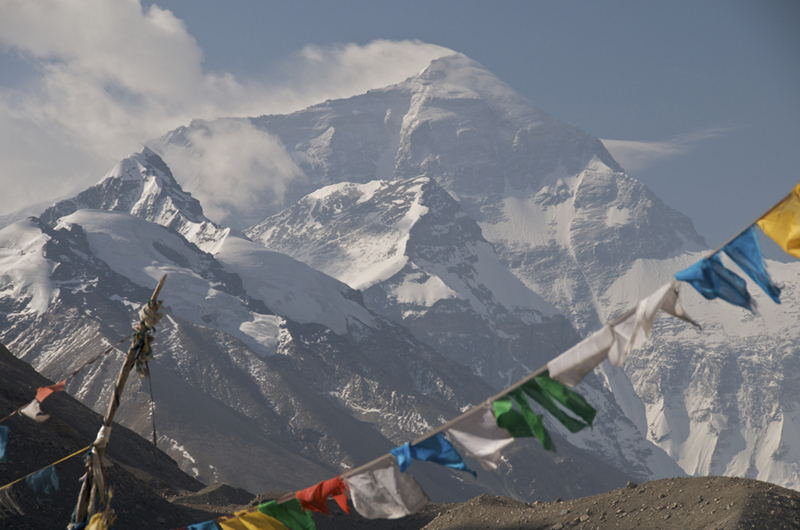 Prayer flags with breathtaking Mount Everest in the background